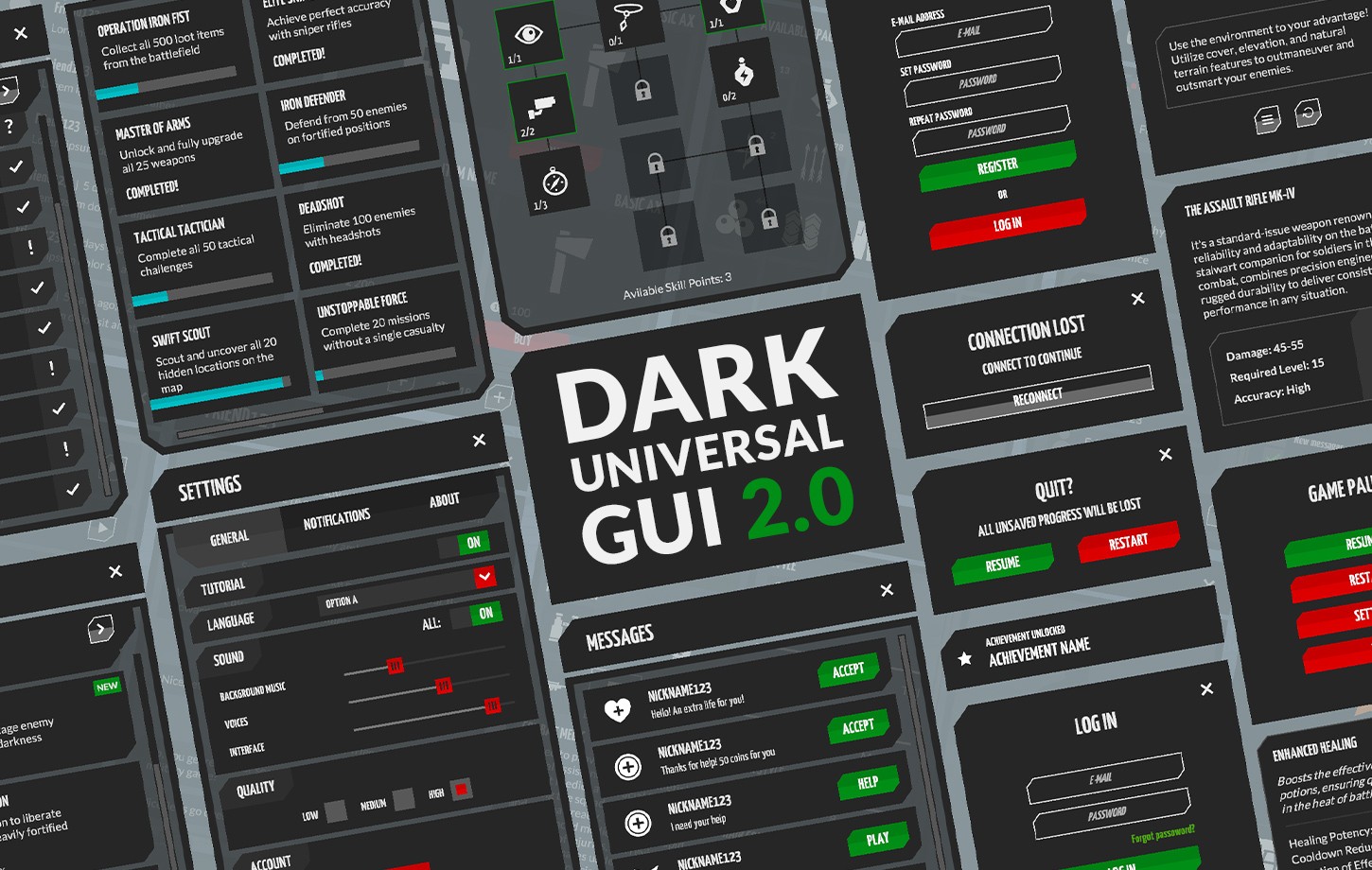 Flat black/dark military GUI kit v2 - 4k UI Kit + sources