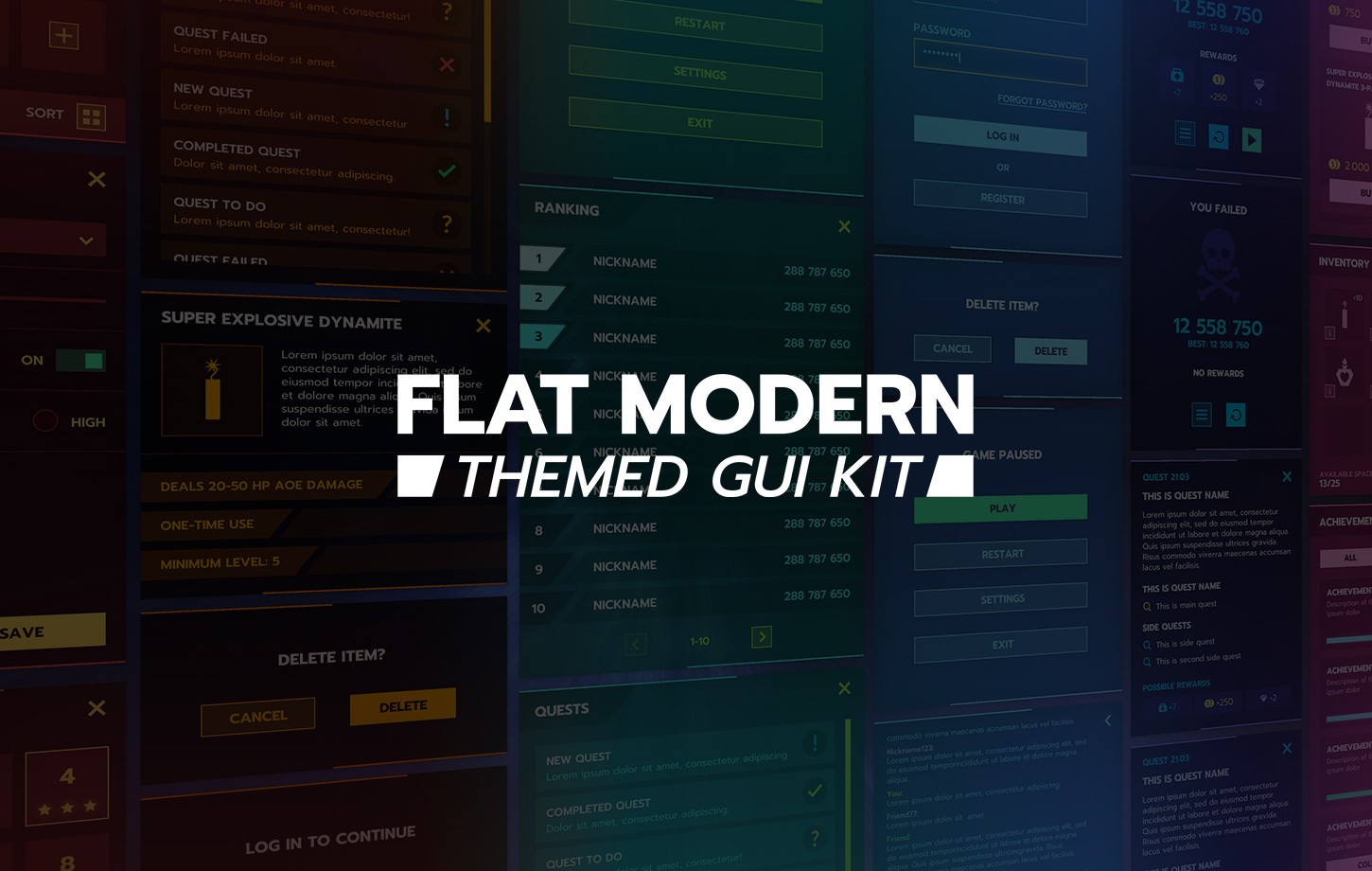 Flat Modern Themed GUI / UI Kit