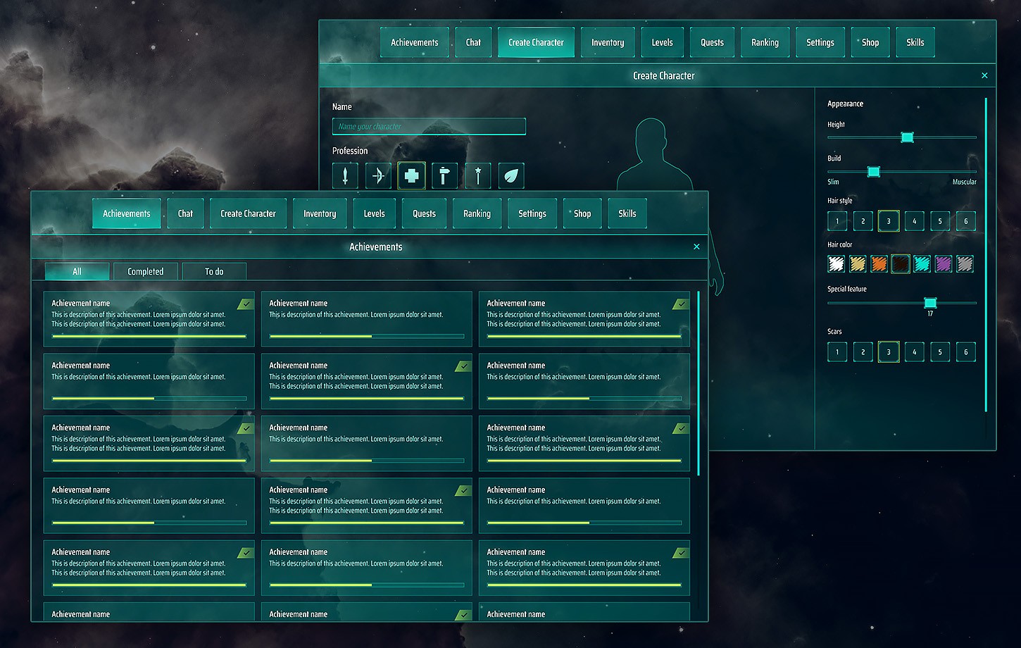 Sci-Fi, Space full GUI / UI Kit