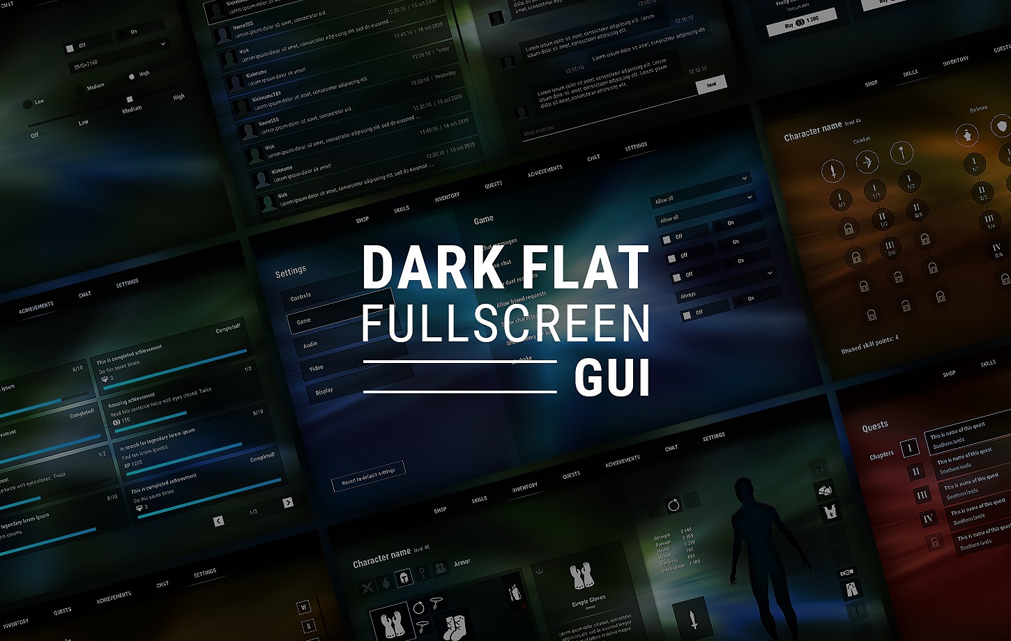 Dark Flat Fullscreen GUI / UI Kit